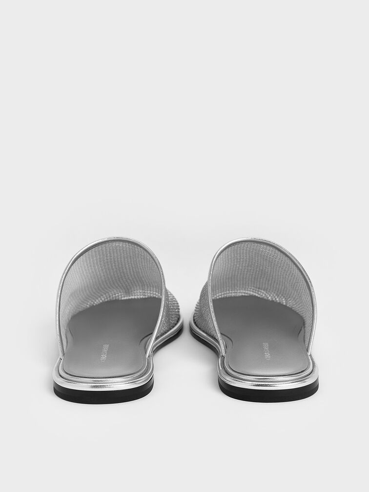 حذاء ميول بدون كعب مصنوع من قماش شبكي بحافة أمامية تغطي مشط القدم, فضي, hi-res