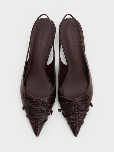 حذاء بكعب صغير مفتوح من الخلف مزين بفيونكة مكشكشة, برغندي, hi-res