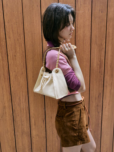 حقيبة باكيت ديو مبطنة برباط, كريمي, hi-res