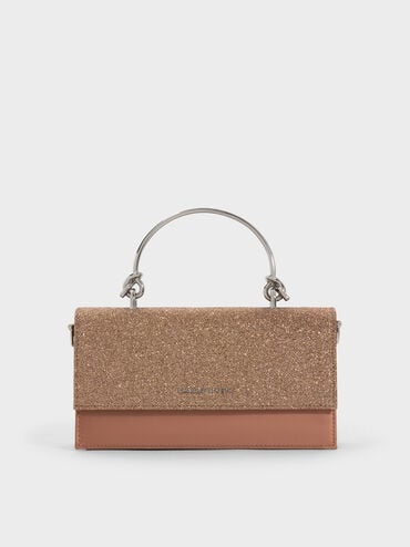 محفظة كريستين بسلسلة وتصميم لامع, برونزي, hi-res