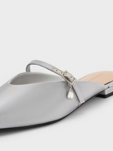 Teardrop-Crystal Flat Mules, Silver, hi-res