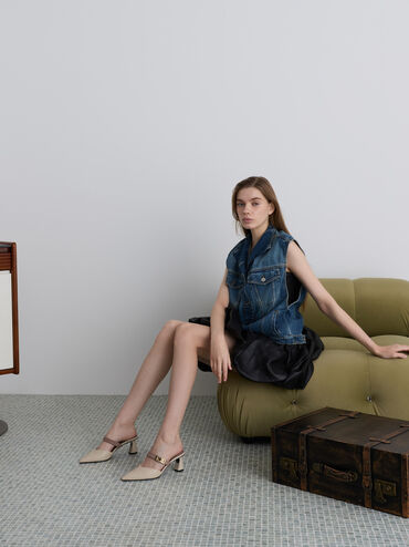 حذاء لاندو بكعب ومقدمة مدببة ومشبك, أبيض طباشيري, hi-res