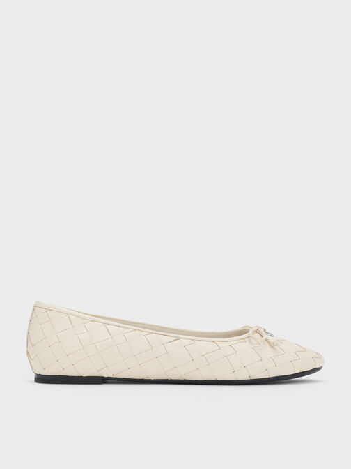 Ivette Woven Bow Ballet Flats, Chalk, hi-res