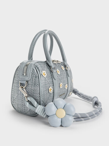 Philomena Raffia Flower Bowling Bag, Misty Blue, hi-res