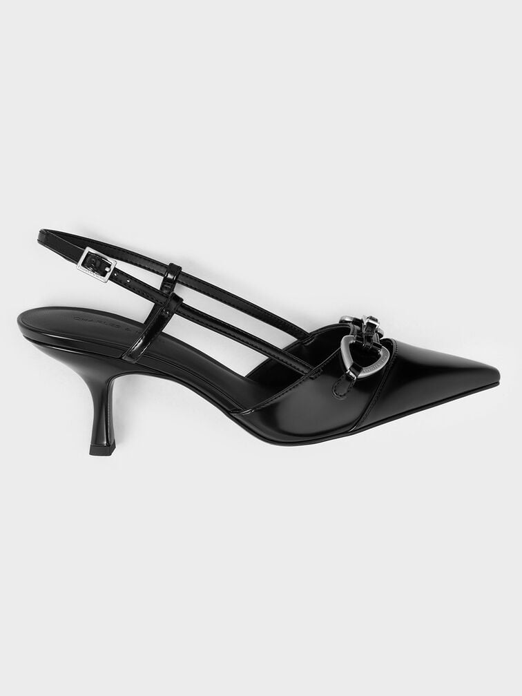 Metallic-Accent Slant-Heel Slingback Pumps, Black Boxed, hi-res