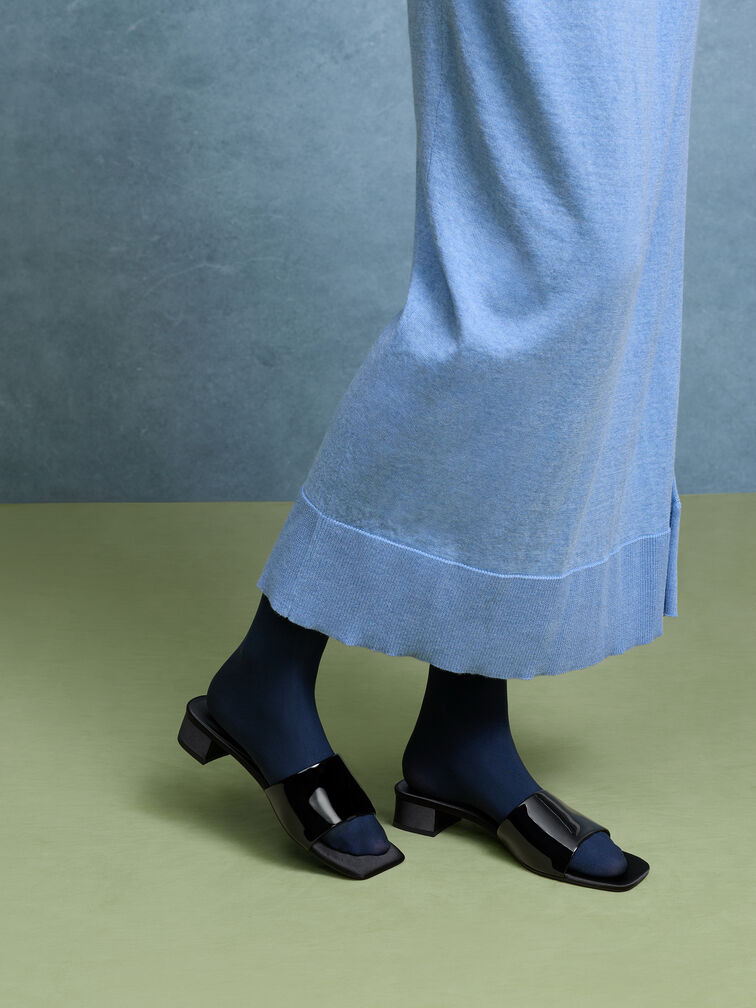 حذاء ميول بكعب وجلد لامع وبسيور عريضة, أسود براق, hi-res