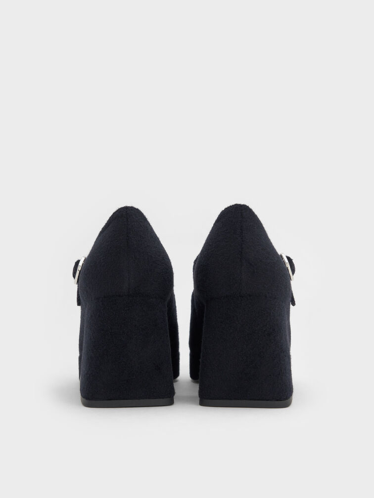 Felt Platform Mary Jane Pumps, Dark Blue, hi-res