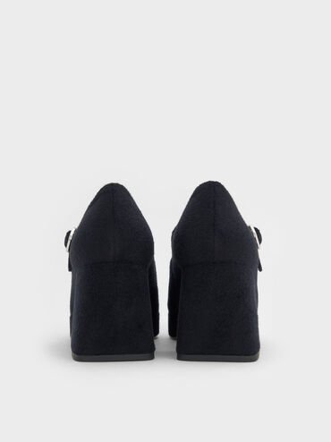 Felt Platform Mary Jane Pumps, Dark Blue, hi-res