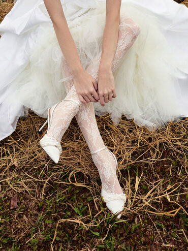 Leda Beaded Satin Ankle-Strap Pumps, White, hi-res