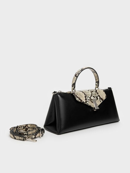 Lilibet Snake-Print Elongated Top Handle Bag, Animal Print Natural, hi-res
