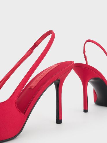 حذاء بامبس سلينجباك بمقدمة مدببة وفيونكة ساتان, أحمر, hi-res