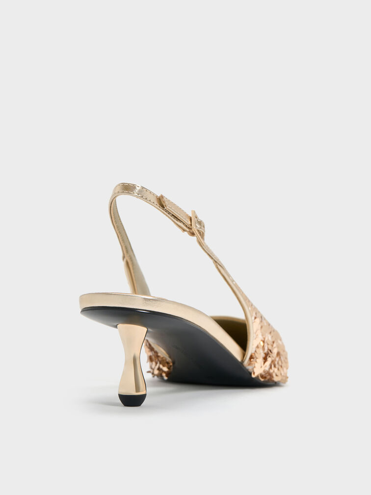 أحذية روثي سلينغ باك بكعب (بامبس) مزينة بالترتر, ذهبي, hi-res