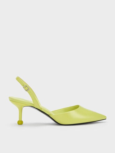 حذاء بامبس سلينجباك ومقدمة مدببة وكعب منحوت, أخضر ليموني, hi-res