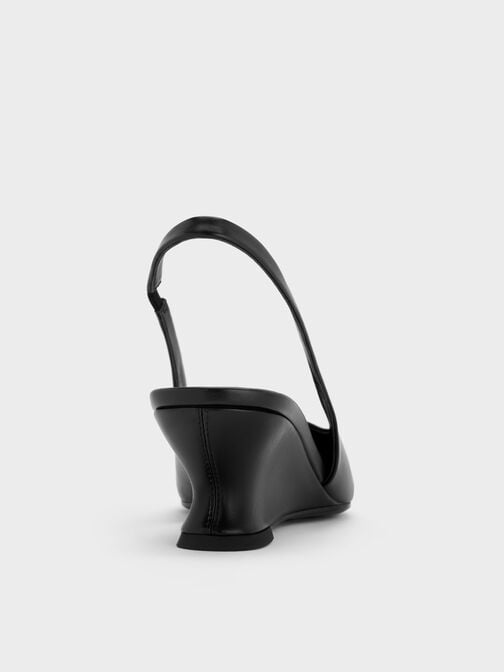 Sculptural-Heel Slingback Wedges, Black, hi-res