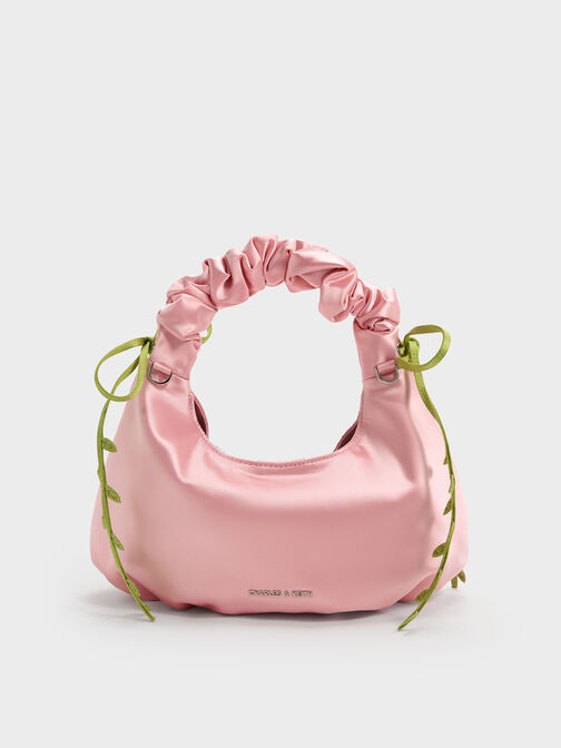 Mabel Satin Floral-Vine Hobo Bag, Pink, hi-res