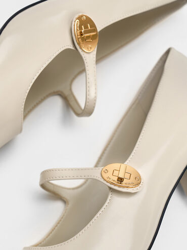 حذاء ماري جين هيتي بكعب عريض وإبزيم معدني لامع, أبيض طباشيري, hi-res