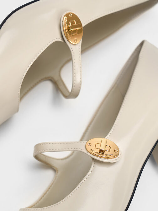 حذاء ماري جين هيتي بكعب عريض وإبزيم معدني لامع, أبيض طباشيري, hi-res