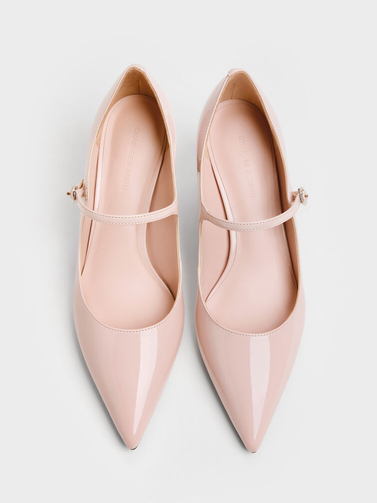 Patent Pointed Mary Jane Pumps, Blush, hi-res