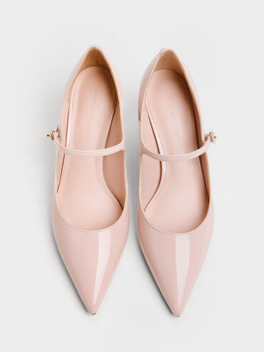 Patent Pointed Mary Jane Pumps, Blush, hi-res