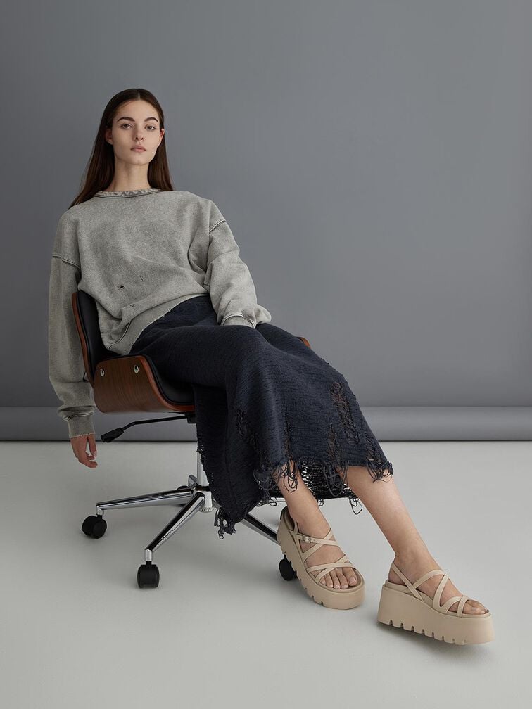 صندل بلاتفورم بحزام متقاطع, بيج, hi-res