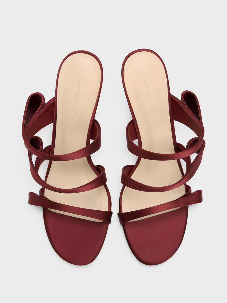 Satin Triple Pleated-Strap Stiletto Heels, Red, hi-res
