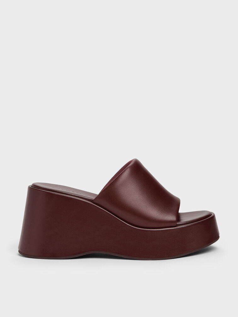 Wide-Strap Platform Wedges, Burgundy, hi-res