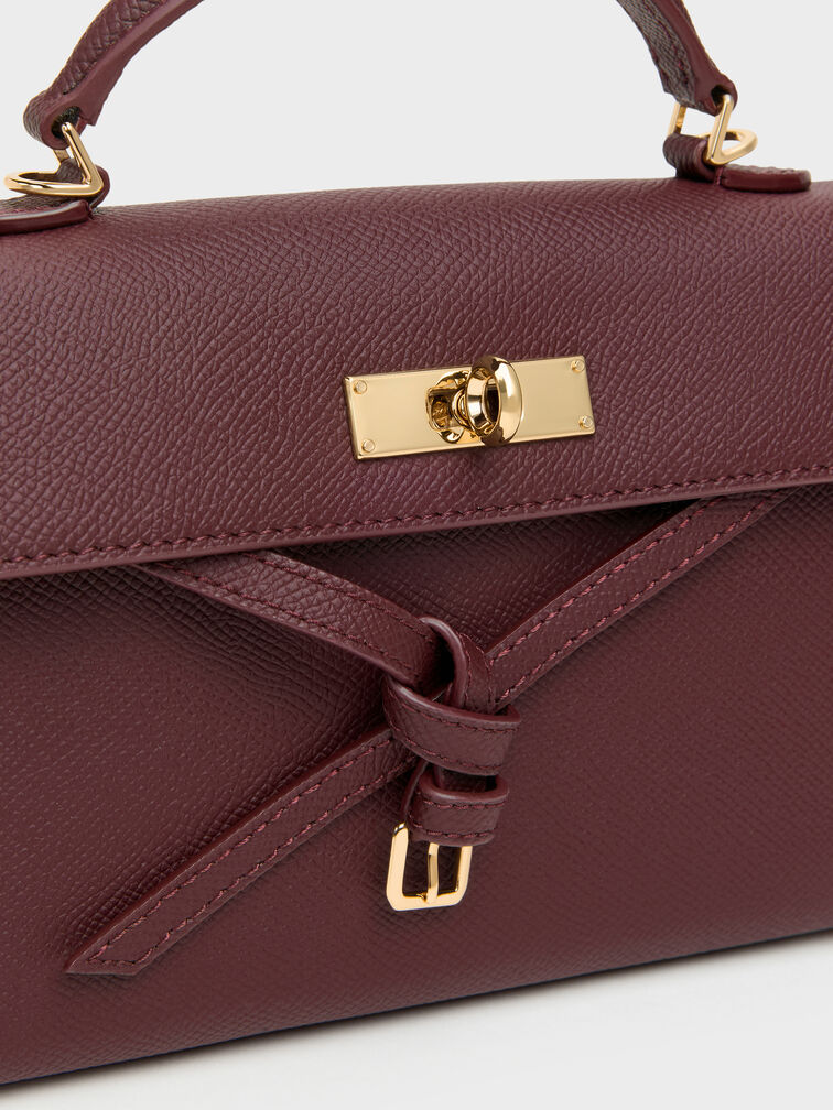 Tricha Knotted-Belt Top Handle Bag, Wineberry Red, hi-res