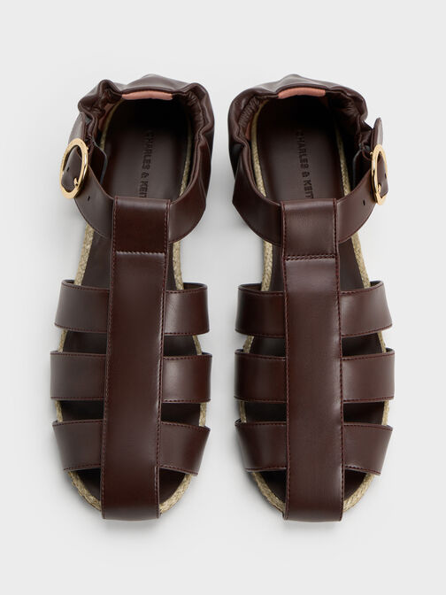 Caged Flat Espadrilles, Maroon, hi-res
