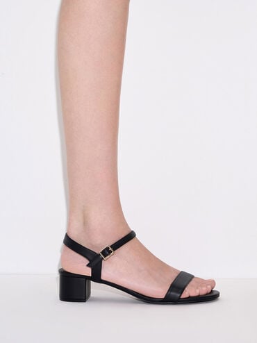 صنادل بكعب عريض وحزام للكاحل, أسود, hi-res