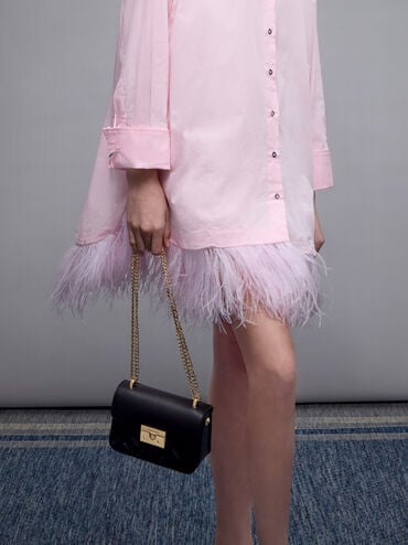 حقيبة ألفا بتصميم مبطن ومقبض على شكل سلسلة, أسود, hi-res