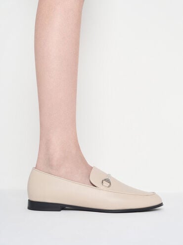 Leslie Metallic-Accent Loafers, Beige, hi-res