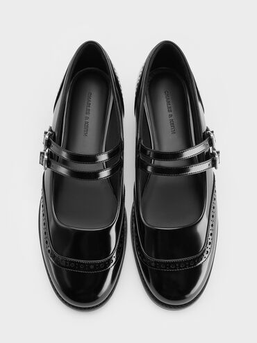 Double-Strap Brogue Mary Janes, Black Boxed, hi-res
