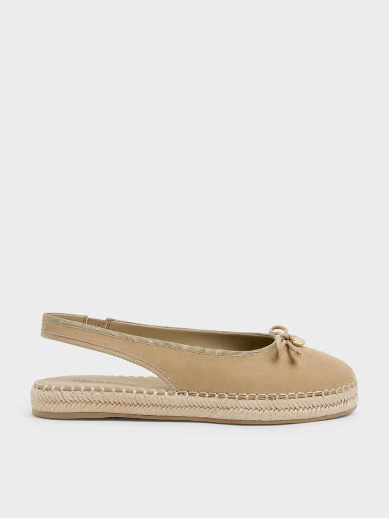 Faux Suede Bow Slingback Espadrilles, Sand, hi-res