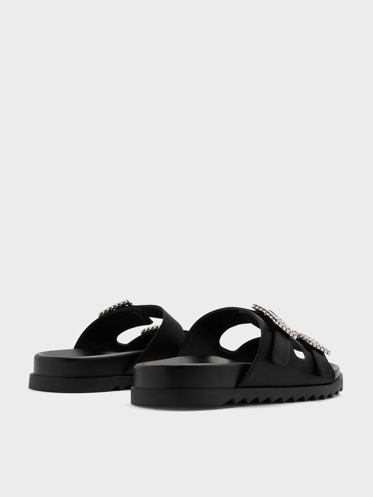 صندل بحزام مزدوج من البوليستر المعاد تدويره مع إبزيم مرصع, أسود خشن, hi-res