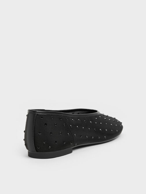 Mesh Crystal Ballet Flats, Black Textured, hi-res