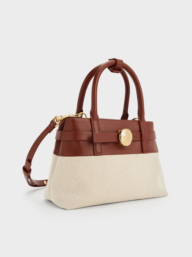 Mini Behn Canvas Belted Tote Bag, Brick, hi-res