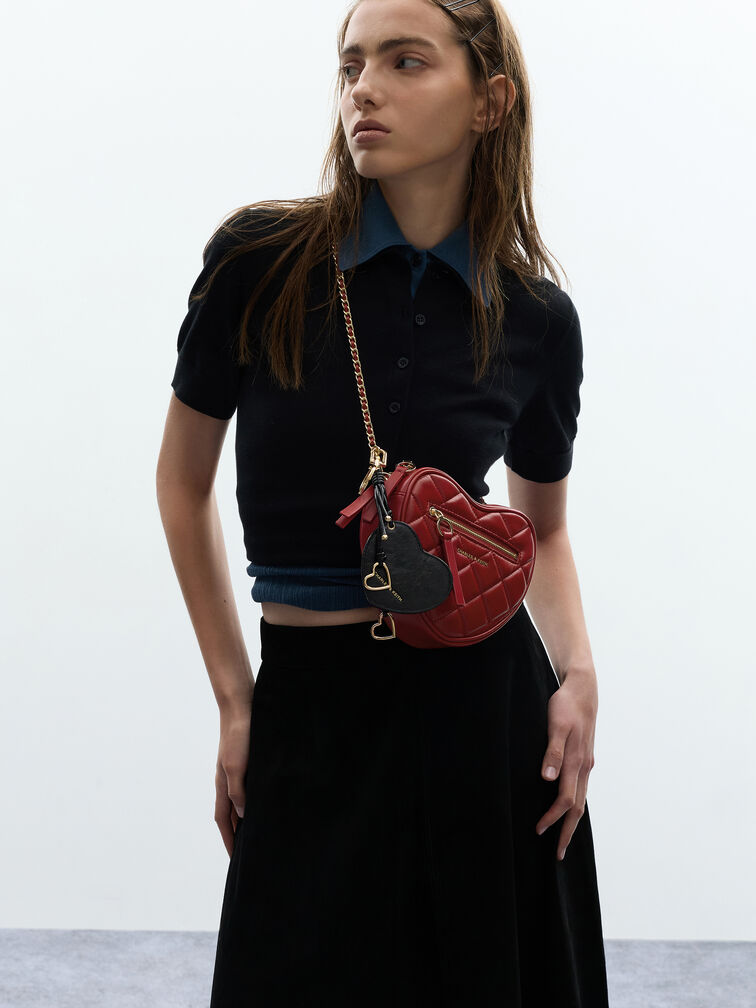 سلسلة مفاتيح "سيارا" بقلب ومفتاح, أسود, hi-res