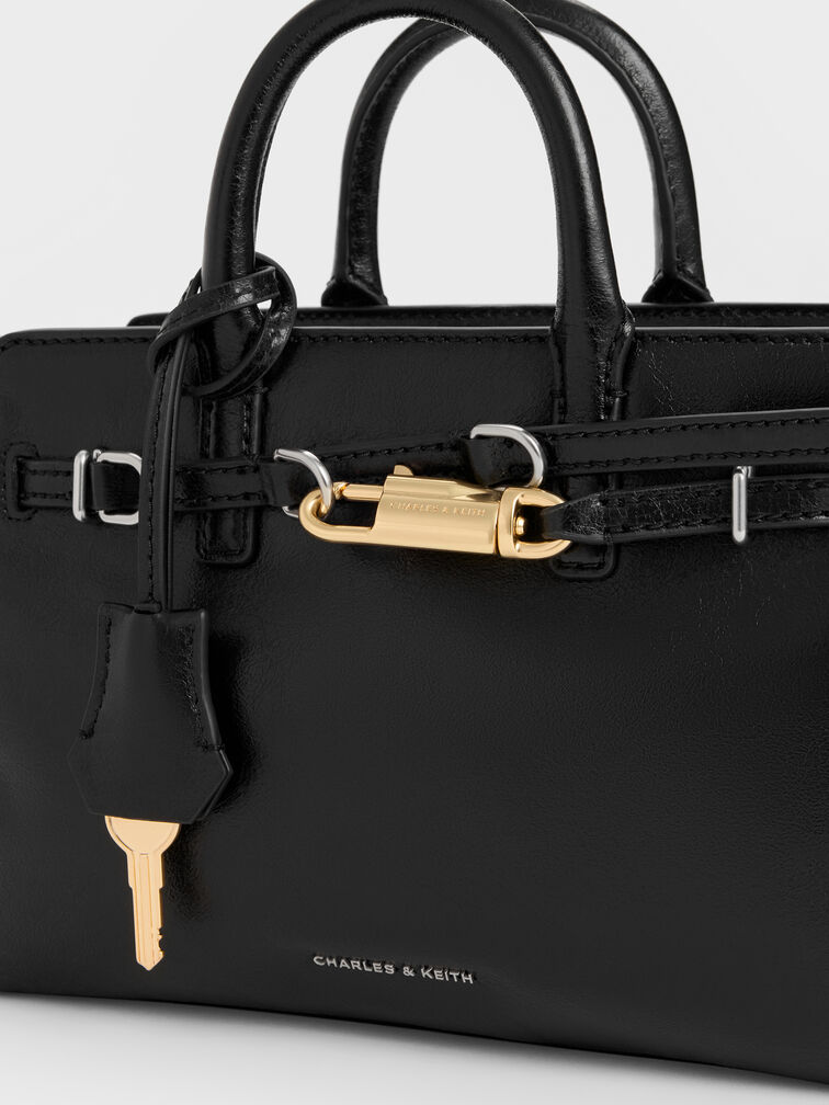 Mini Delfina Belted Tote Bag, Noir, hi-res