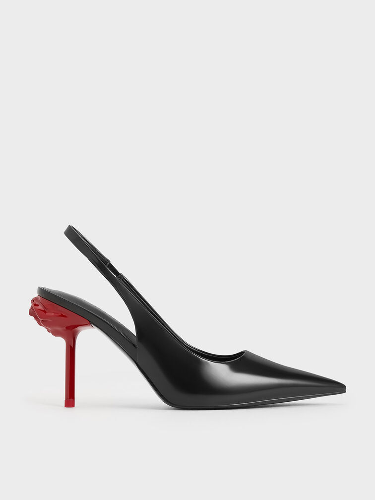 Flor Rose-Heel Slingback Pumps, Black Boxed, hi-res