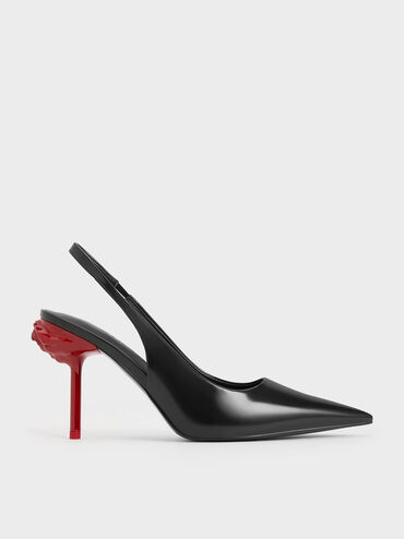 Flor Rose-Heel Slingback Pumps, Black Boxed, hi-res
