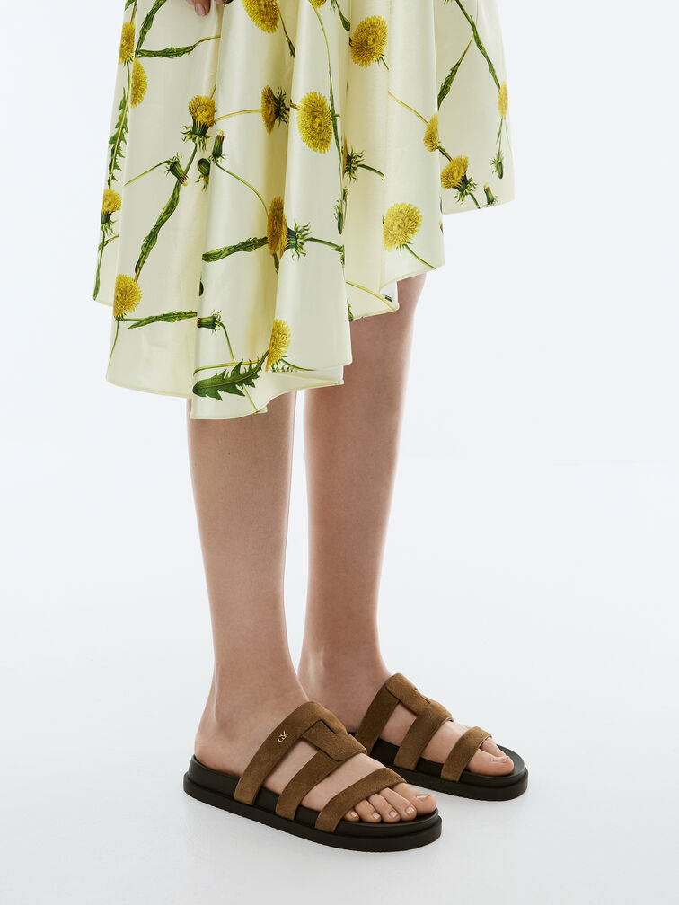 Petina Suede Flatform Sandals, Dark Brown Textured, hi-res