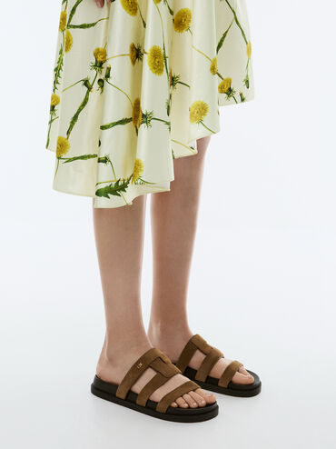 Petina Suede Flatform Sandals, Dark Brown Textured, hi-res