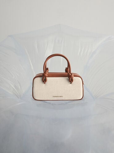 حقيبة مستطيلة سامي من القماش بمقبض مزين بعقدة, رمادي مائل للبني كانفاس, hi-res