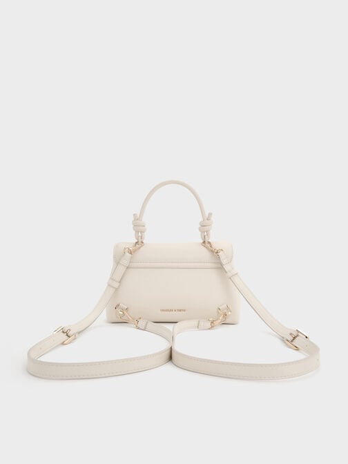 حقيبة ظهر بحمالة يد مزينة بعقدة, كريمي, hi-res