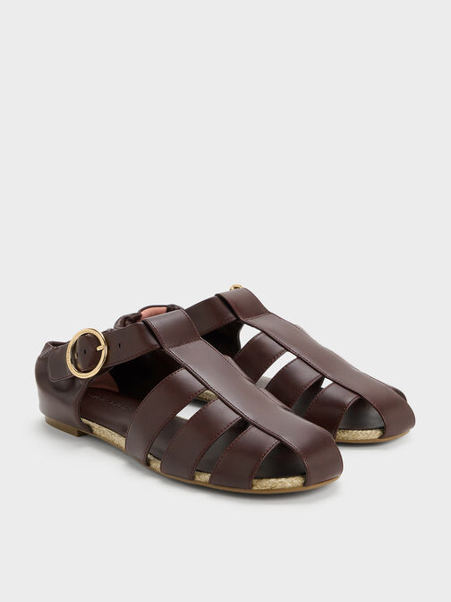 Caged Flat Espadrilles, Maroon, hi-res