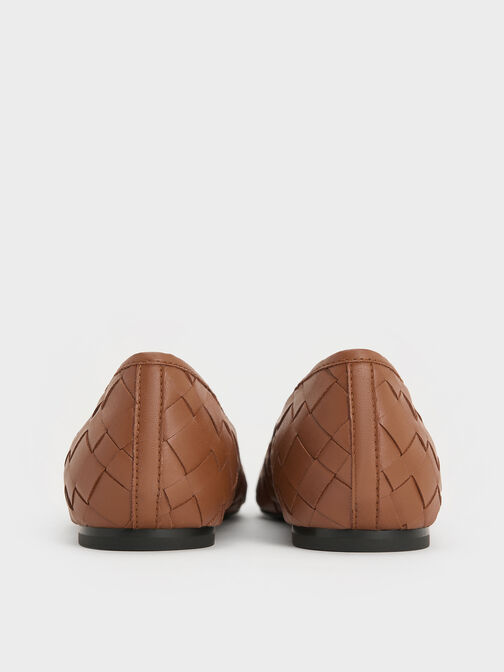 حذاء باليه إيڤيت مسطح منسوج ومزين بفيونكة, بني, hi-res