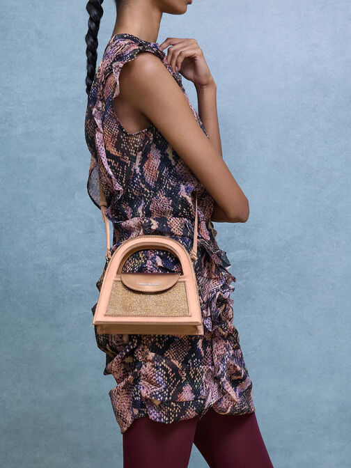 حقيبة إيست بمقبض علوي وتصميم لامع, برونزي, hi-res