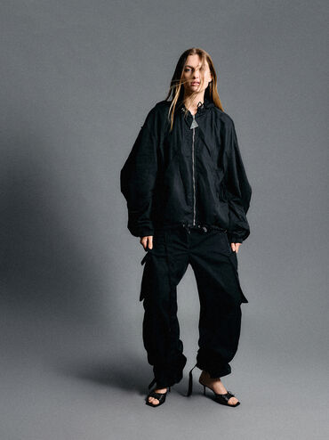 ميولز ساديرا من الساتان بكعب عالٍ وفيونكة مكشكشة, أسود خشن, hi-res