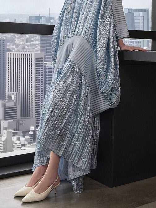 حذاء كعب منسوج بحزام خلفي ومقدمة مدببة, أبيض طباشيري, hi-res