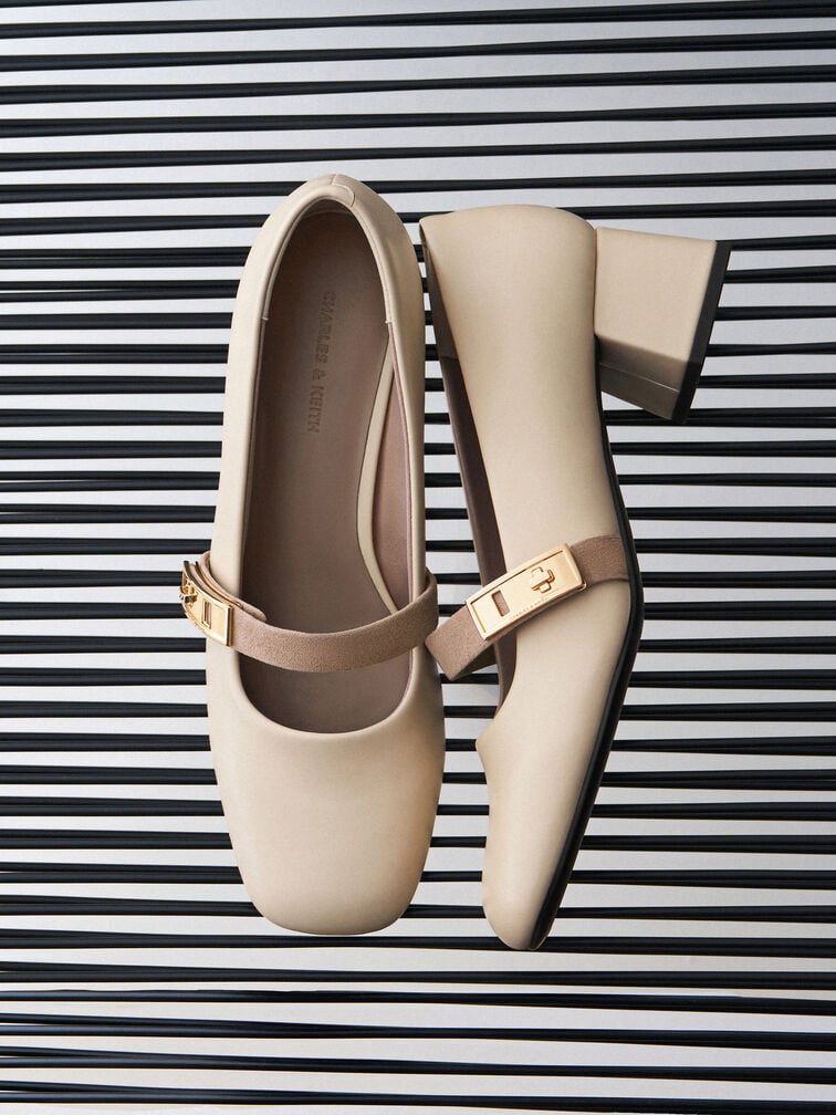 Lando Two-Tone Mary Jane Pumps, Chalk, hi-res